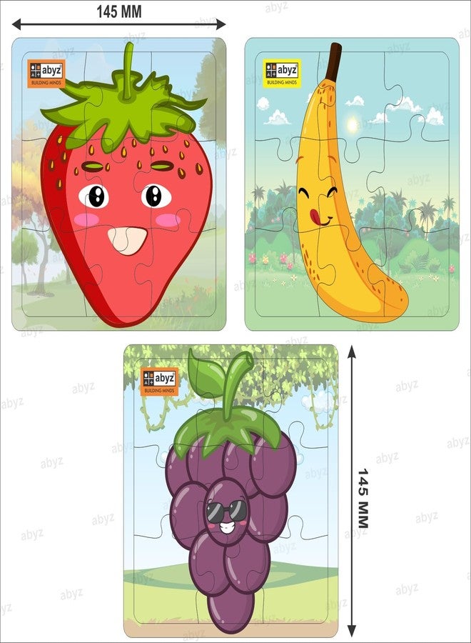 ABYZ Wooden Jigsaw Puzzle - Fruit | Banana, Strawberry, Grapes| Playset for Fun Educational & Little Explorers, 9-Pieces & Pack of 2 Multicolor | Birthday Gift for (3 Plus Years) Age Kids. - Image 3